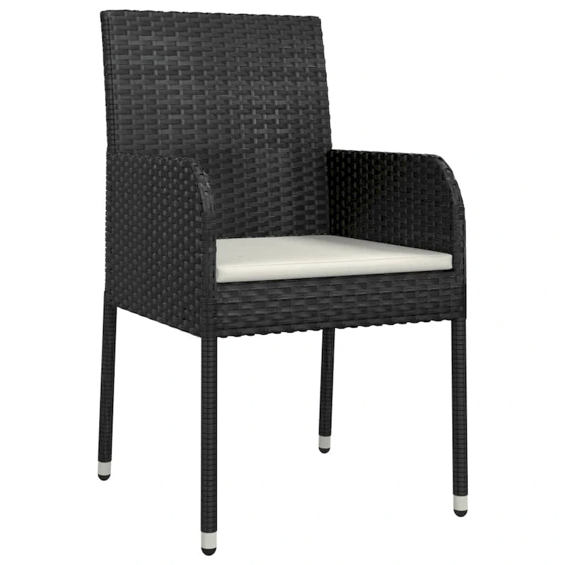 vidaXL 3 Piece Patio Dining Set with Cushions Black Poly Rattan - 18.9 x 21.7 x 34.6