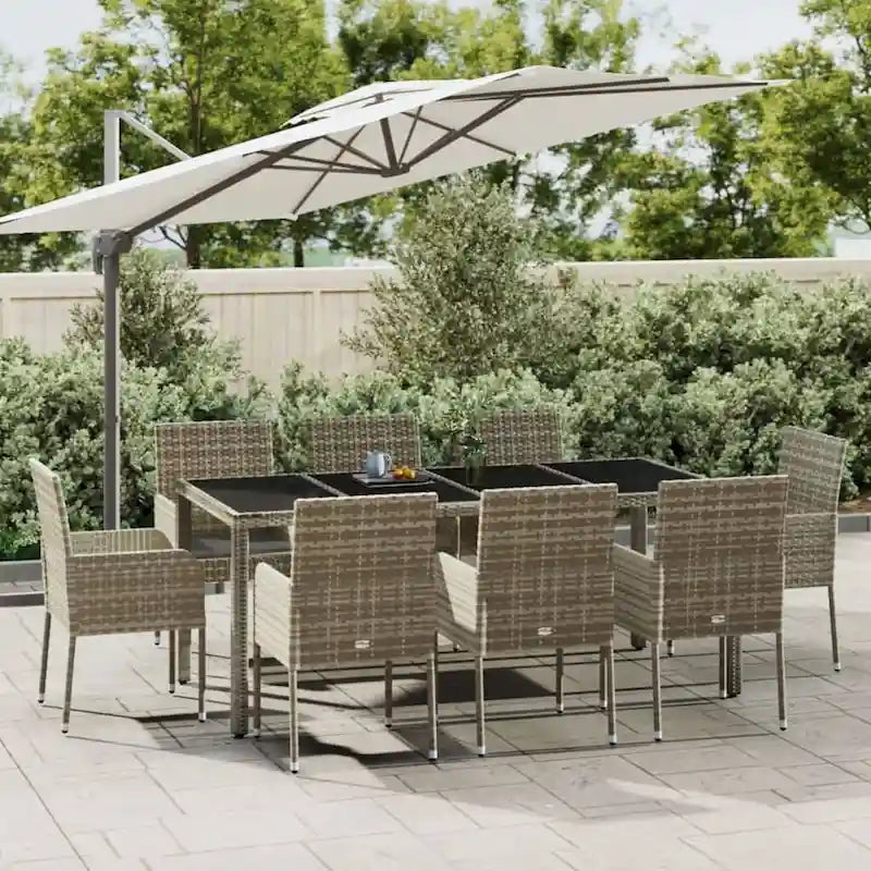 vidaXL 3 Piece Patio Dining Set with Cushions Black Poly Rattan - 18.9 x 21.7 x 34.6