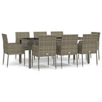 vidaXL 3 Piece Patio Dining Set with Cushions Black Poly Rattan - 18.9 x 21.7 x 34.6