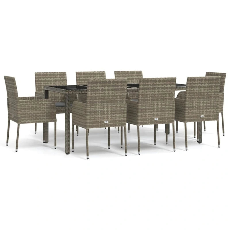 vidaXL 3 Piece Patio Dining Set with Cushions Black Poly Rattan - 18.9 x 21.7 x 34.6