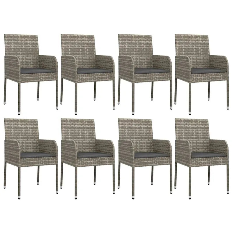 vidaXL 3 Piece Patio Dining Set with Cushions Black Poly Rattan - 18.9 x 21.7 x 34.6