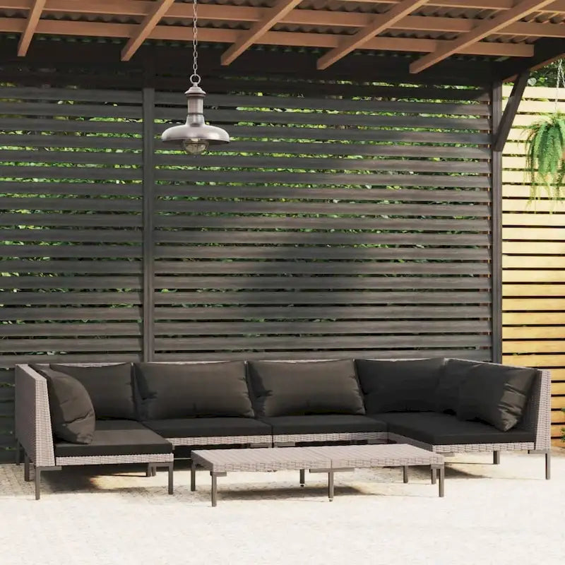 vidaXL Patio Lounge Set Outdoor Sectional Corner Sofa Poly Rattan Dark Grey - 27.6 x 27.6 x 24