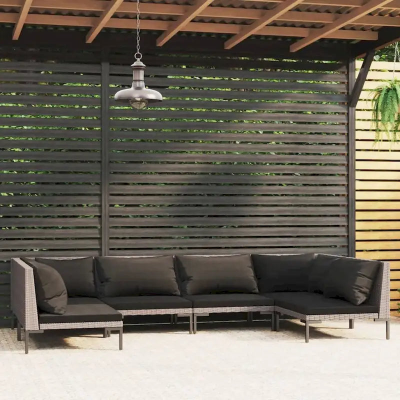 vidaXL Patio Lounge Set Outdoor Sectional Corner Sofa Poly Rattan Dark Grey - 27.6 x 27.6 x 24