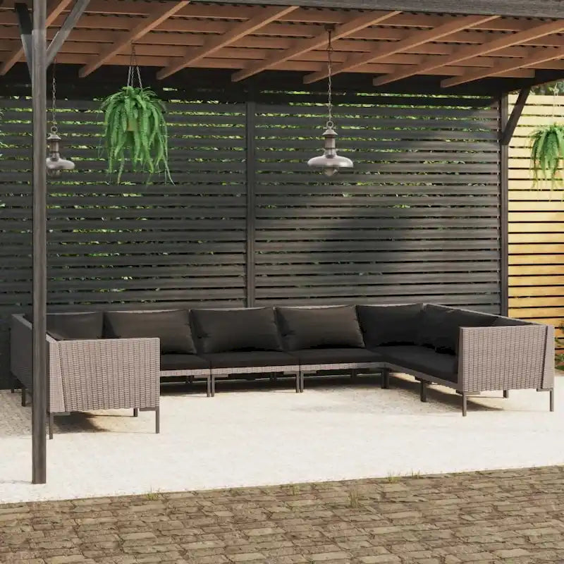 vidaXL Patio Lounge Set Outdoor Sectional Corner Sofa Poly Rattan Dark Grey - 27.6 x 27.6 x 24