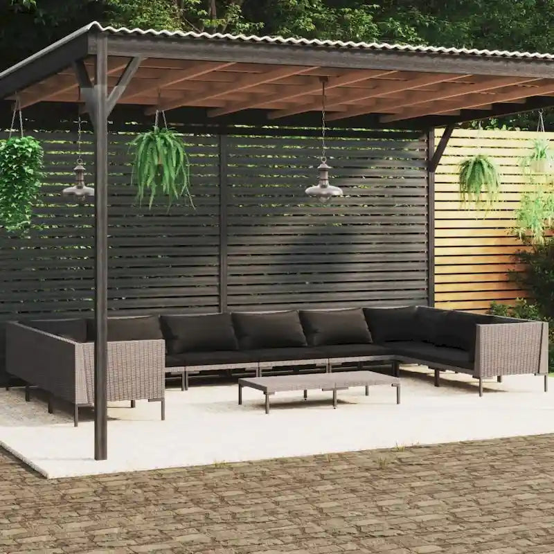 vidaXL Patio Lounge Set Outdoor Sectional Corner Sofa Poly Rattan Dark Grey - 27.6 x 27.6 x 24