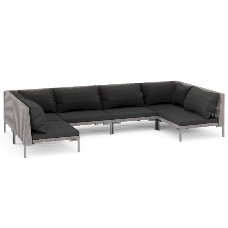 vidaXL Patio Lounge Set Outdoor Sectional Corner Sofa Poly Rattan Dark Grey - 27.6 x 27.6 x 24
