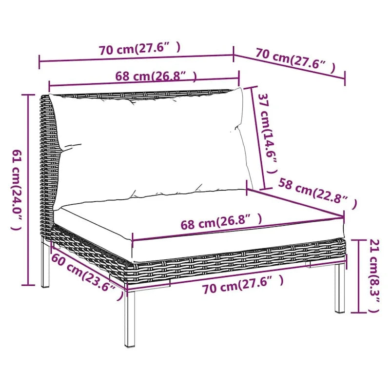 vidaXL Patio Lounge Set Outdoor Sectional Corner Sofa Poly Rattan Dark Grey - 27.6 x 27.6 x 24