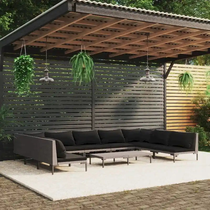 vidaXL Patio Lounge Set Outdoor Sectional Corner Sofa Poly Rattan Dark Grey - 27.6 x 27.6 x 24