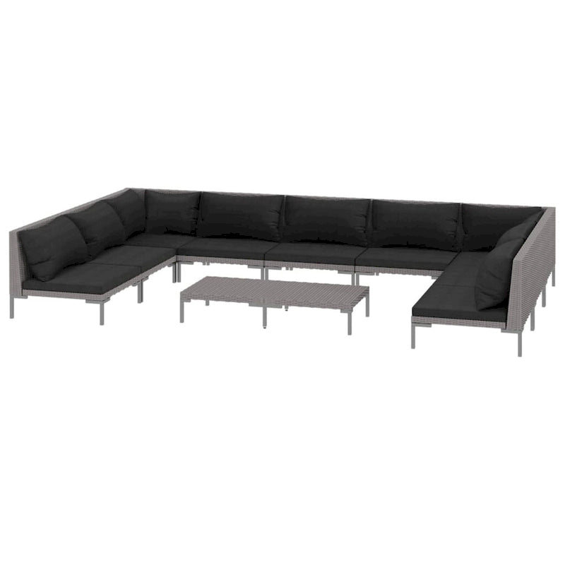 vidaXL Patio Lounge Set Outdoor Sectional Corner Sofa Poly Rattan Dark Grey - 27.6 x 27.6 x 24