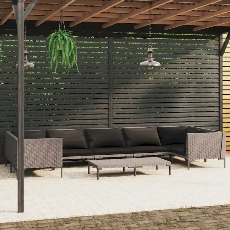 vidaXL Patio Lounge Set Outdoor Sectional Corner Sofa Poly Rattan Dark Grey - 27.6 x 27.6 x 24