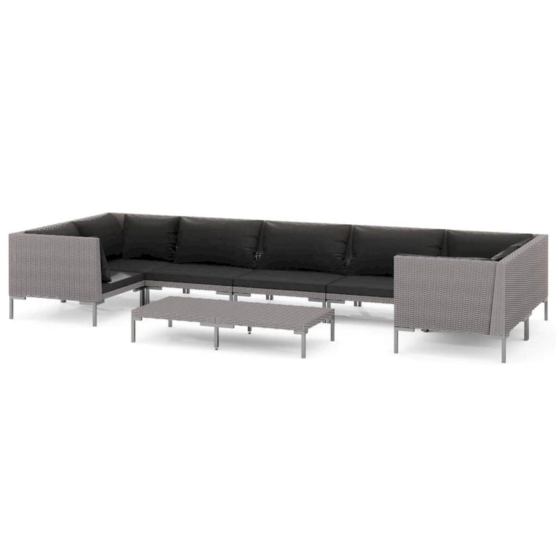 vidaXL Patio Lounge Set Outdoor Sectional Corner Sofa Poly Rattan Dark Grey - 27.6 x 27.6 x 24