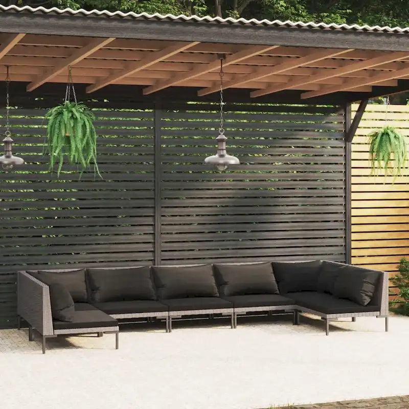 vidaXL Patio Lounge Set Outdoor Sectional Corner Sofa Poly Rattan Dark Grey - 27.6 x 27.6 x 24
