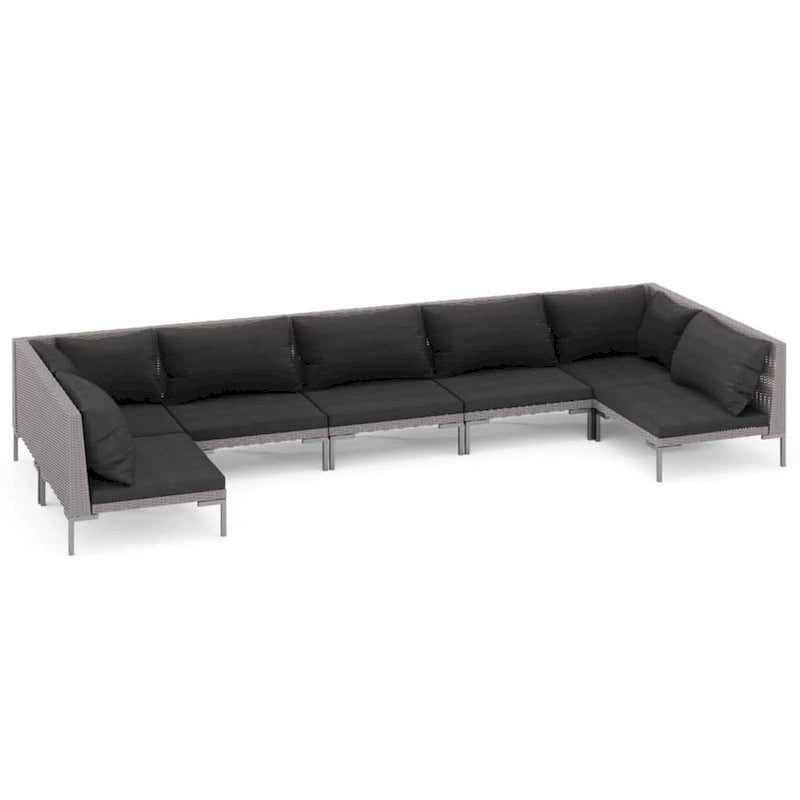 vidaXL Patio Lounge Set Outdoor Sectional Corner Sofa Poly Rattan Dark Grey - 27.6 x 27.6 x 24