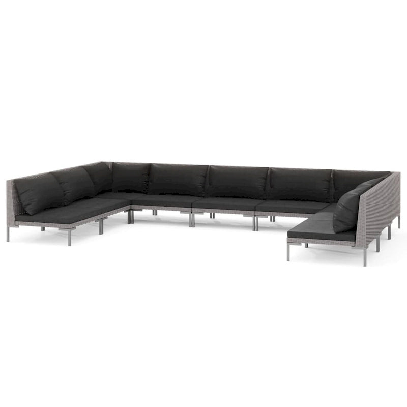 vidaXL Patio Lounge Set Outdoor Sectional Corner Sofa Poly Rattan Dark Grey - 27.6 x 27.6 x 24