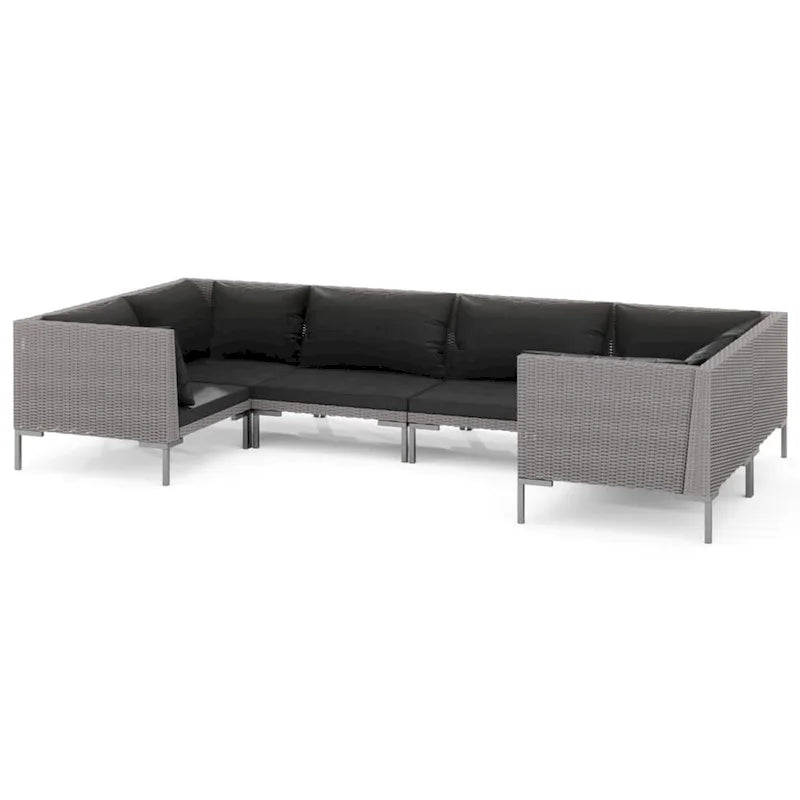 vidaXL Patio Lounge Set Outdoor Sectional Corner Sofa Poly Rattan Dark Grey - 27.6 x 27.6 x 24