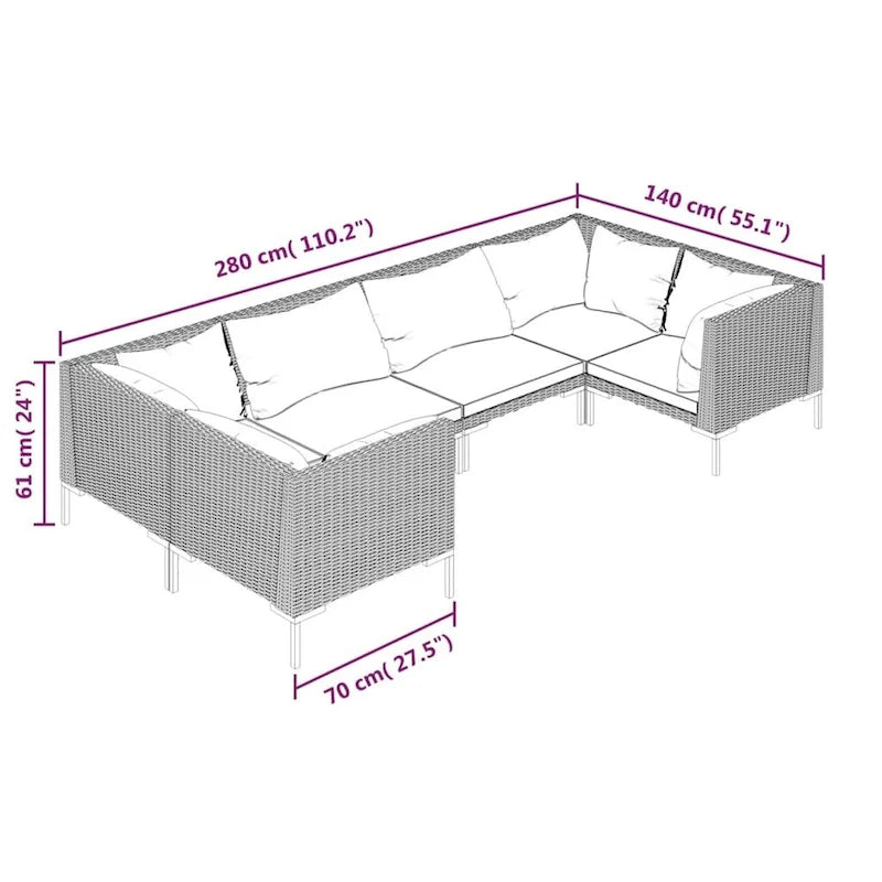 vidaXL Patio Lounge Set Outdoor Sectional Corner Sofa Poly Rattan Dark Grey - 27.6 x 27.6 x 24