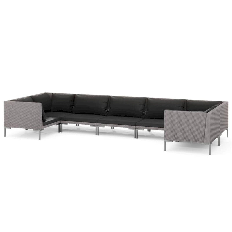 vidaXL Patio Lounge Set Outdoor Sectional Corner Sofa Poly Rattan Dark Grey - 27.6 x 27.6 x 24