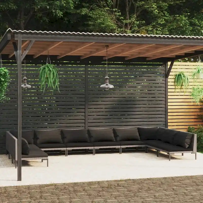 vidaXL Patio Lounge Set Outdoor Sectional Corner Sofa Poly Rattan Dark Grey - 27.6 x 27.6 x 24