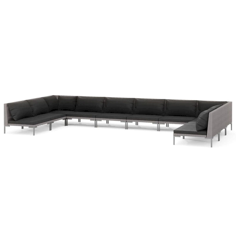 vidaXL Patio Lounge Set Outdoor Sectional Corner Sofa Poly Rattan Dark Grey - 27.6 x 27.6 x 24