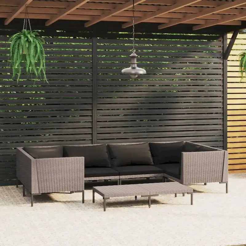 vidaXL Patio Lounge Set Outdoor Sectional Corner Sofa Poly Rattan Dark Grey - 27.6 x 27.6 x 24