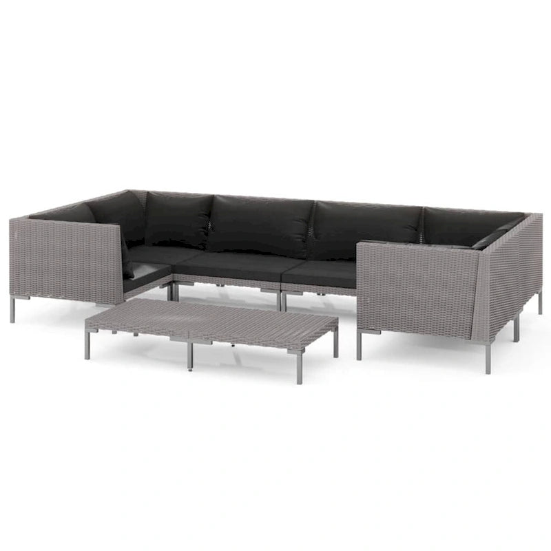 vidaXL Patio Lounge Set Outdoor Sectional Corner Sofa Poly Rattan Dark Grey - 27.6 x 27.6 x 24