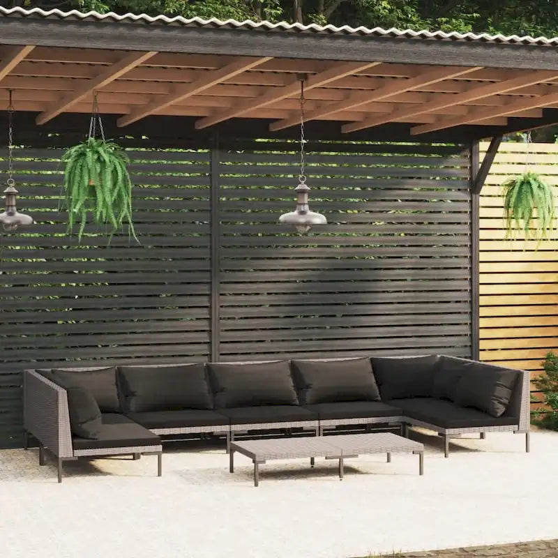 vidaXL Patio Lounge Set Outdoor Sectional Corner Sofa Poly Rattan Dark Grey - 27.6 x 27.6 x 24