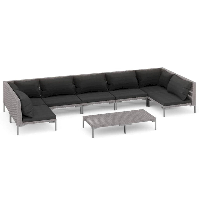 vidaXL Patio Lounge Set Outdoor Sectional Corner Sofa Poly Rattan Dark Grey - 27.6 x 27.6 x 24
