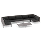 vidaXL Patio Lounge Set Outdoor Sectional Corner Sofa Poly Rattan Dark Grey - 27.6 x 27.6 x 24