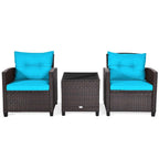 Gymax 3PCS Outdoor Patio Rattan Conversation Set w/ Coffee Table - See Details