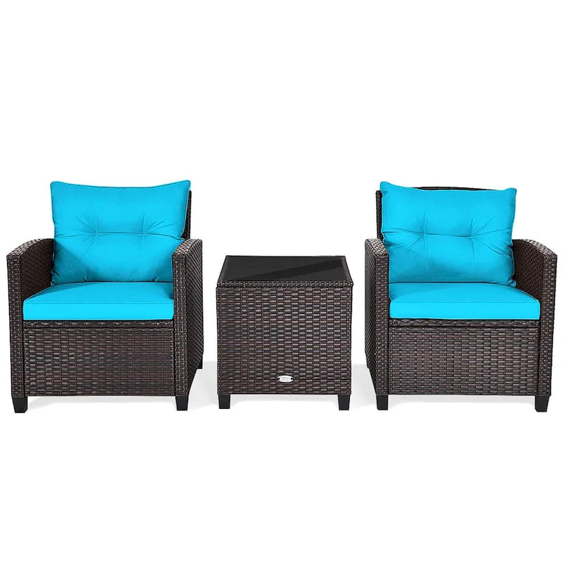 Gymax 3PCS Outdoor Patio Rattan Conversation Set w/ Coffee Table - See Details