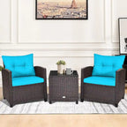 Gymax 3PCS Outdoor Patio Rattan Conversation Set w/ Coffee Table - See Details