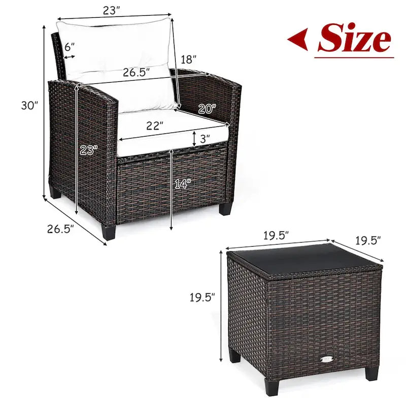 Gymax 3PCS Outdoor Patio Rattan Conversation Set w/ Coffee Table - See Details