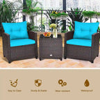 Gymax 3PCS Outdoor Patio Rattan Conversation Set w/ Coffee Table - See Details