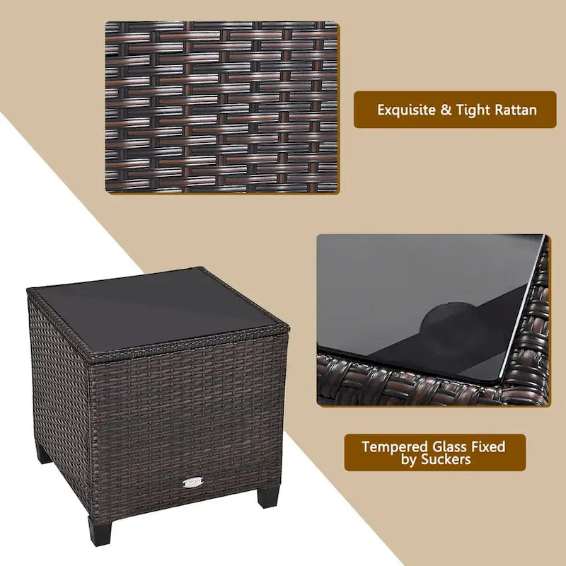 Gymax 3PCS Outdoor Patio Rattan Conversation Set w/ Coffee Table - See Details