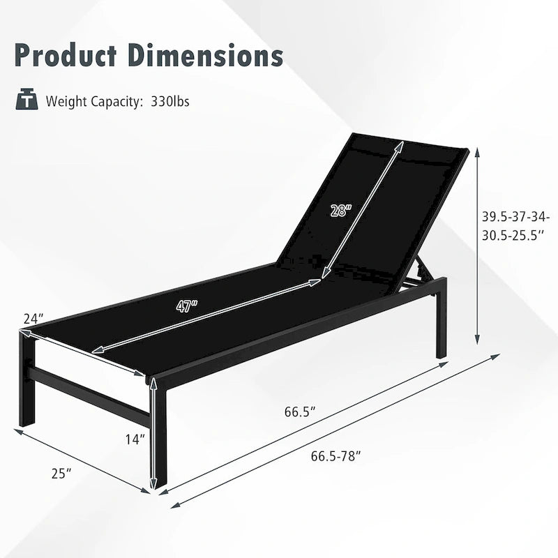 Costway 2 PCS 6-Position Lounge Chair Chaise Aluminium Adjust Recliner - See Details