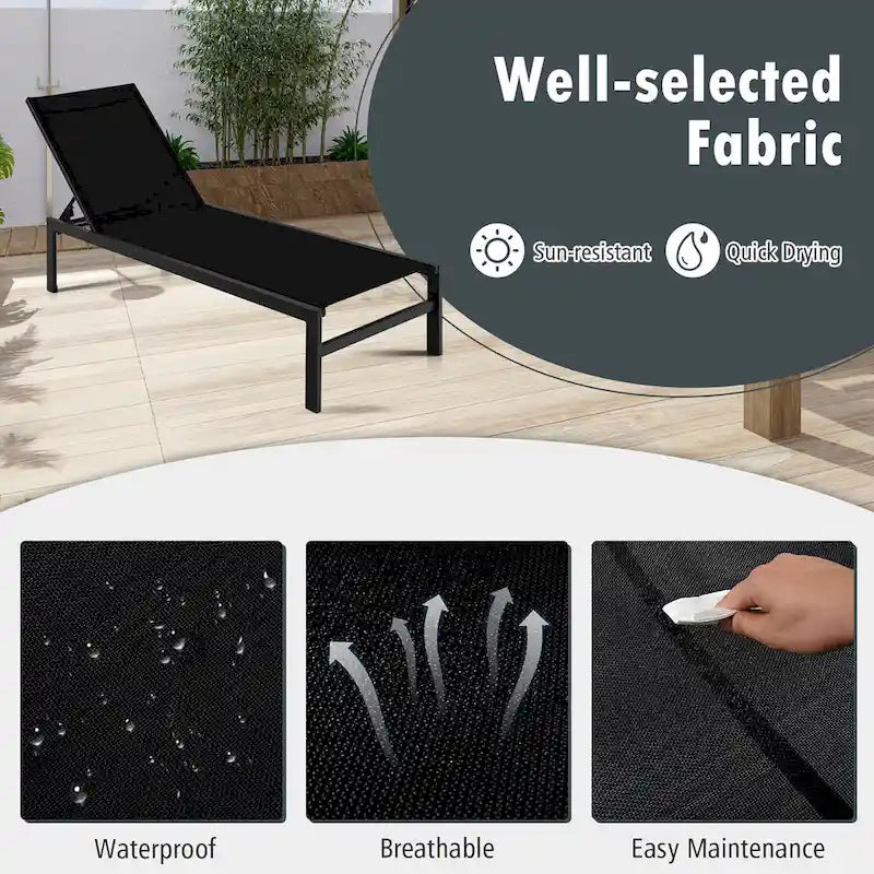 Costway 2 PCS 6-Position Lounge Chair Chaise Aluminium Adjust Recliner - See Details
