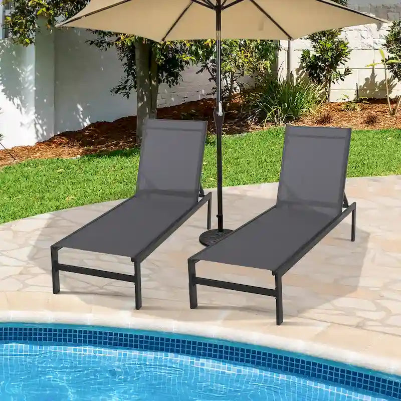 Costway 2 PCS 6-Position Lounge Chair Chaise Aluminium Adjust Recliner - See Details