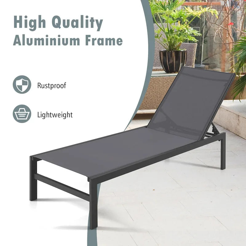 Costway 2 PCS 6-Position Lounge Chair Chaise Aluminium Adjust Recliner - See Details