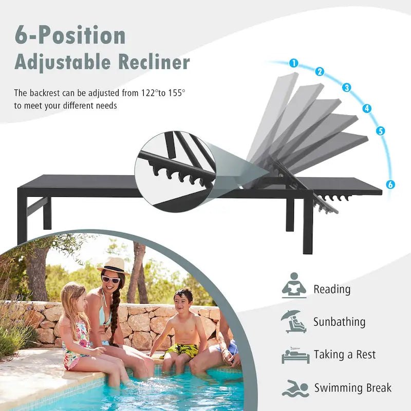 Costway 2 PCS 6-Position Lounge Chair Chaise Aluminium Adjust Recliner - See Details