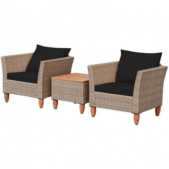 3 Pieces Patio Rattan Furniture Set with Washable Cushion for Yard Porch - 29 x 27 x 28(L x W x H)