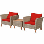 3 Pieces Patio Rattan Furniture Set with Washable Cushion for Yard Porch - 29 x 27 x 28(L x W x H)