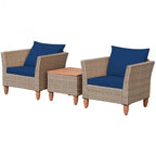 3 Pieces Patio Rattan Furniture Set with Washable Cushion for Yard Porch - 29 x 27 x 28(L x W x H)