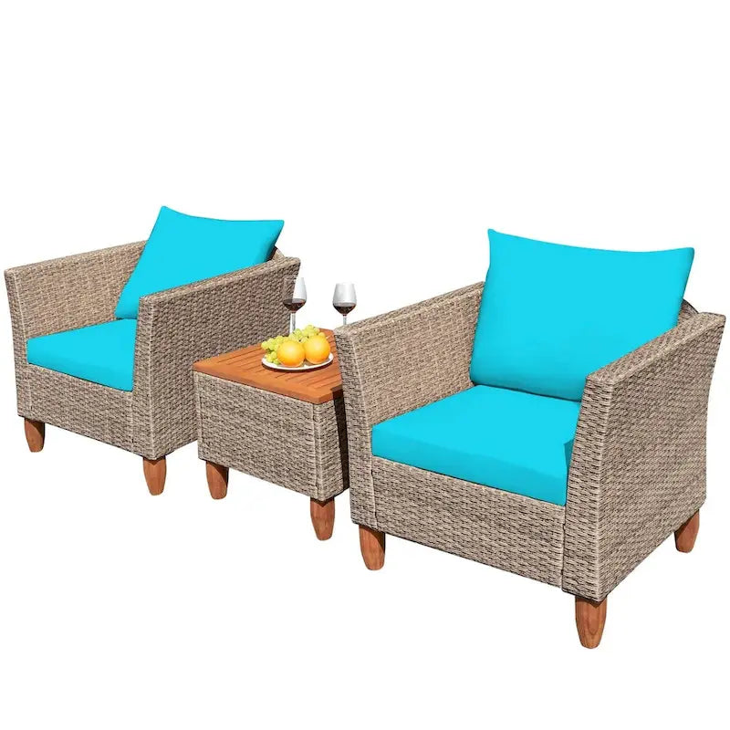3 Pieces Patio Rattan Furniture Set with Washable Cushion for Yard Porch - 29 x 27 x 28(L x W x H)