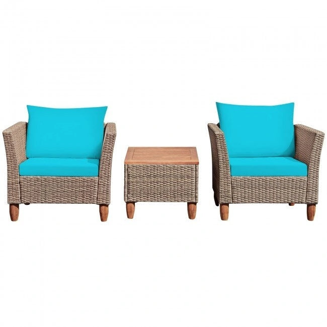 3 Pieces Patio Rattan Furniture Set with Washable Cushion for Yard Porch - 29 x 27 x 28(L x W x H)
