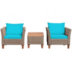 3 Pieces Patio Rattan Furniture Set with Washable Cushion for Yard Porch - 29 x 27 x 28(L x W x H)