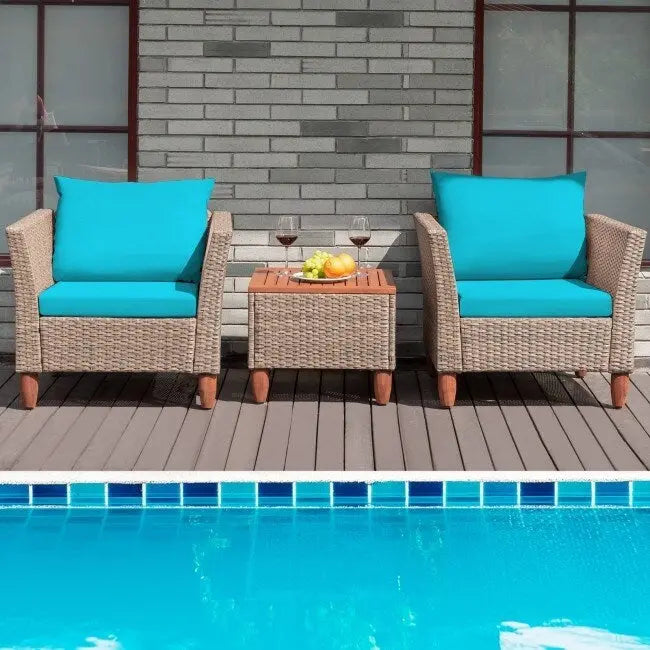3 Pieces Patio Rattan Furniture Set with Washable Cushion for Yard Porch - 29 x 27 x 28(L x W x H)