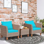3 Pieces Patio Rattan Furniture Set with Washable Cushion for Yard Porch - 29 x 27 x 28(L x W x H)