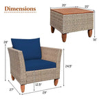 3 Pieces Patio Rattan Furniture Set with Washable Cushion for Yard Porch - 29 x 27 x 28(L x W x H)