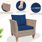 3 Pieces Patio Rattan Furniture Set with Washable Cushion for Yard Porch - 29 x 27 x 28(L x W x H)