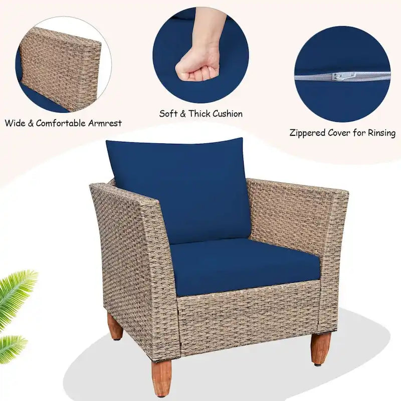 3 Pieces Patio Rattan Furniture Set with Washable Cushion for Yard Porch - 29 x 27 x 28(L x W x H)
